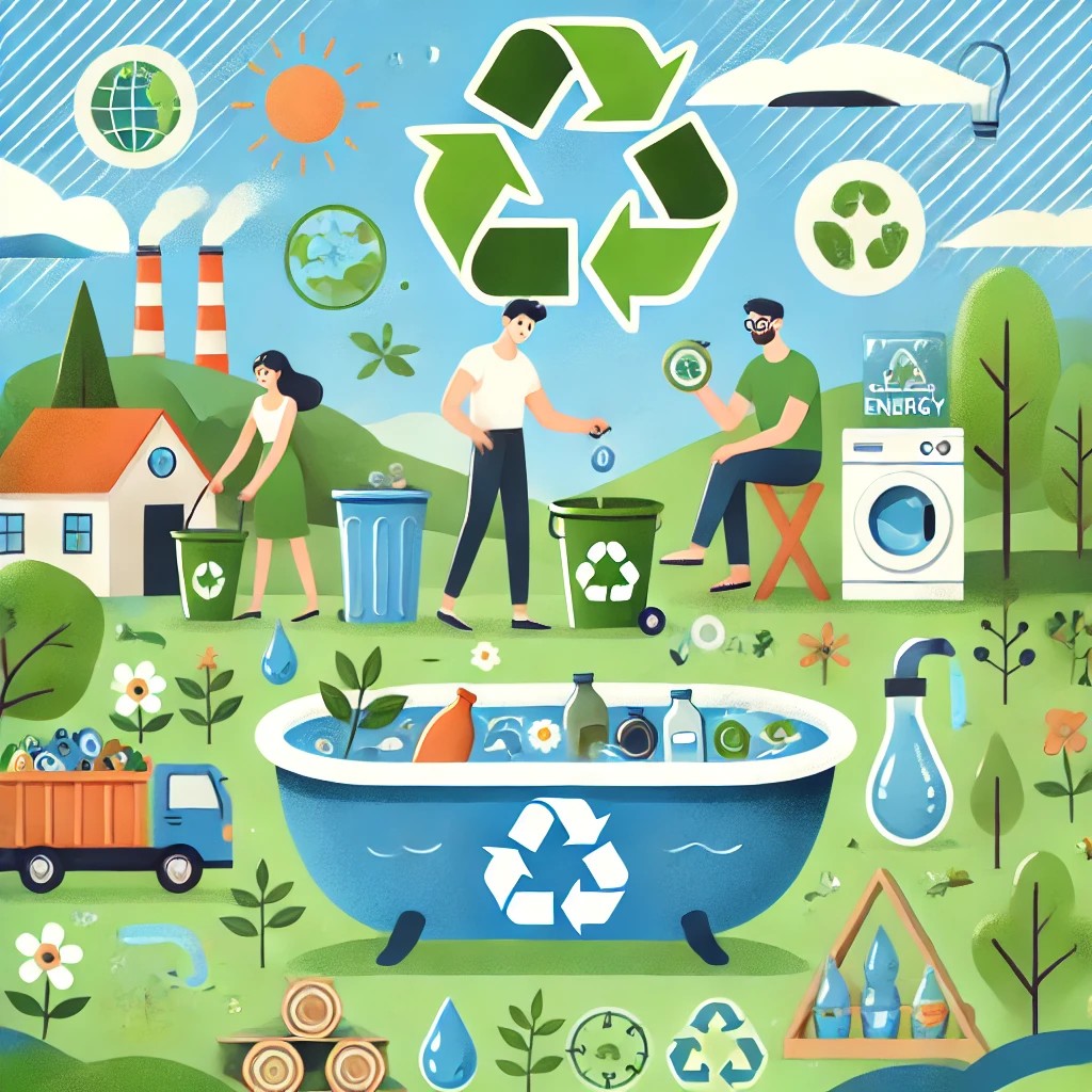 DALL.E-2024-11-07-17.42.26---Illustration-with-an-environmental-theme-showcasing-waste-management-and-sustainability-concepts.-A-diverse-scene-with-composting-recycling-and-was